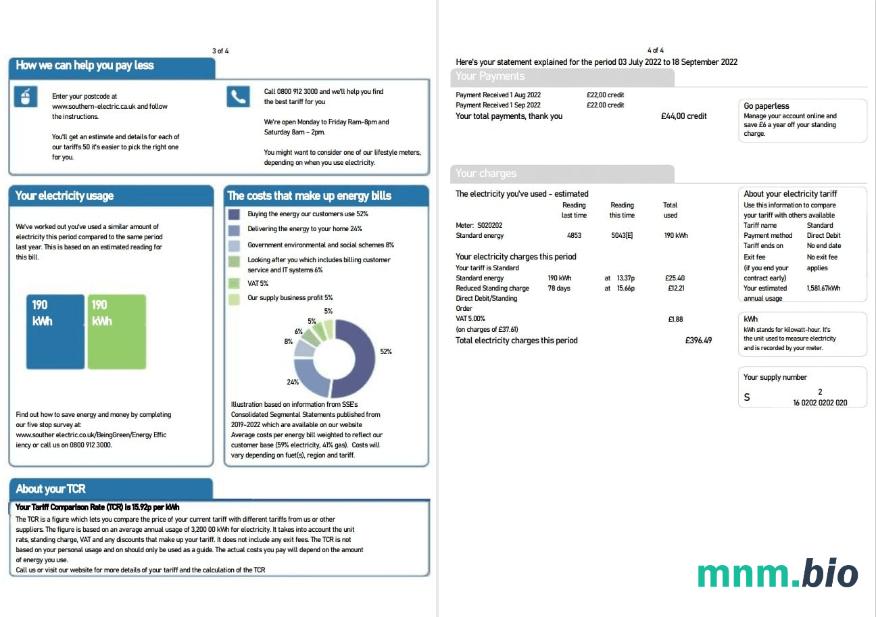 United Kingdom SSE Energy rachunek za media, Word i PDF template, 4 strony 3 4
